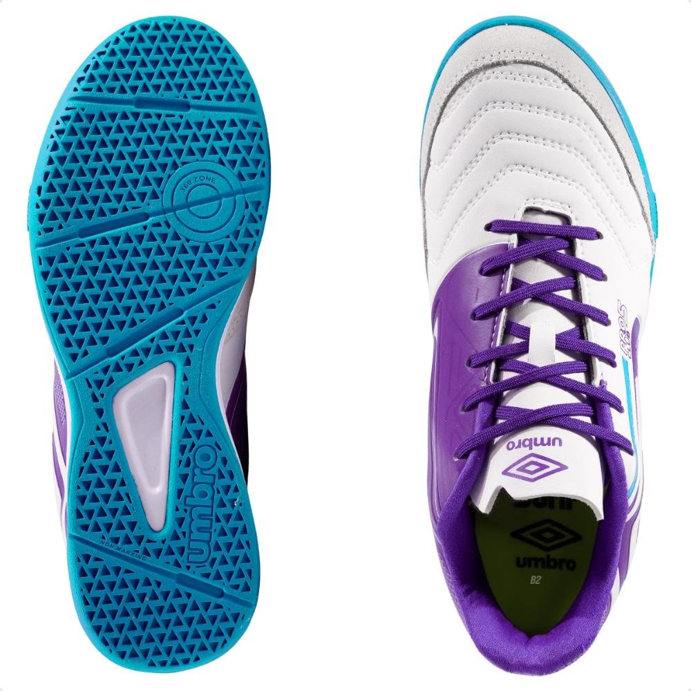 Chuteira Futsal Umbro Pro 5 Bump Club Masculina Branco/Roxo 6