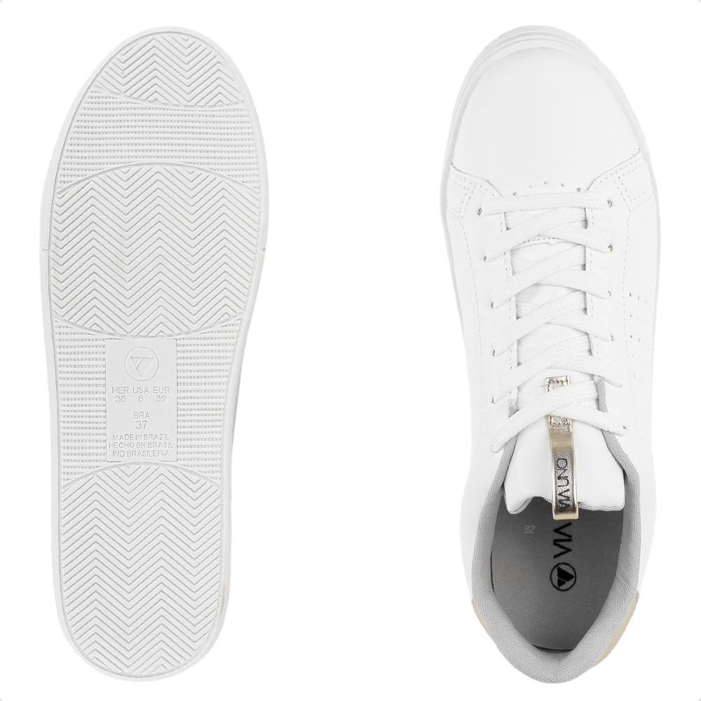 Tênis Via Uno Moda Microfuros Feminino Branco/Dourado 6