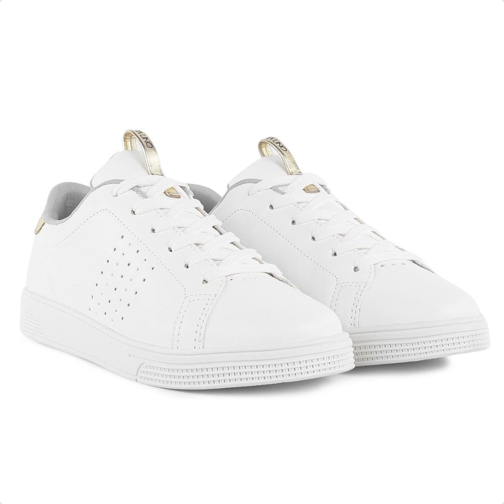 Tênis Via Uno Moda Microfuros Feminino Branco/Dourado 3