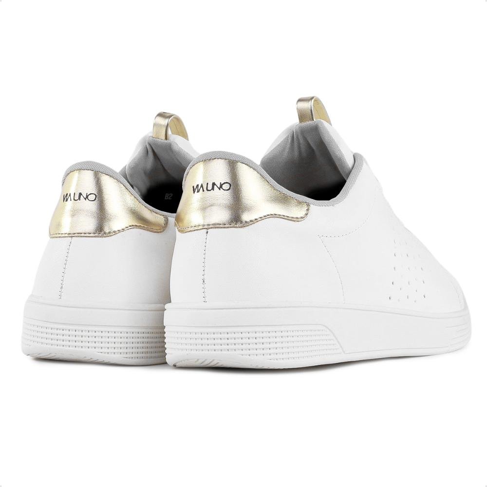 Tênis Via Uno Moda Microfuros Feminino Branco/Dourado 5