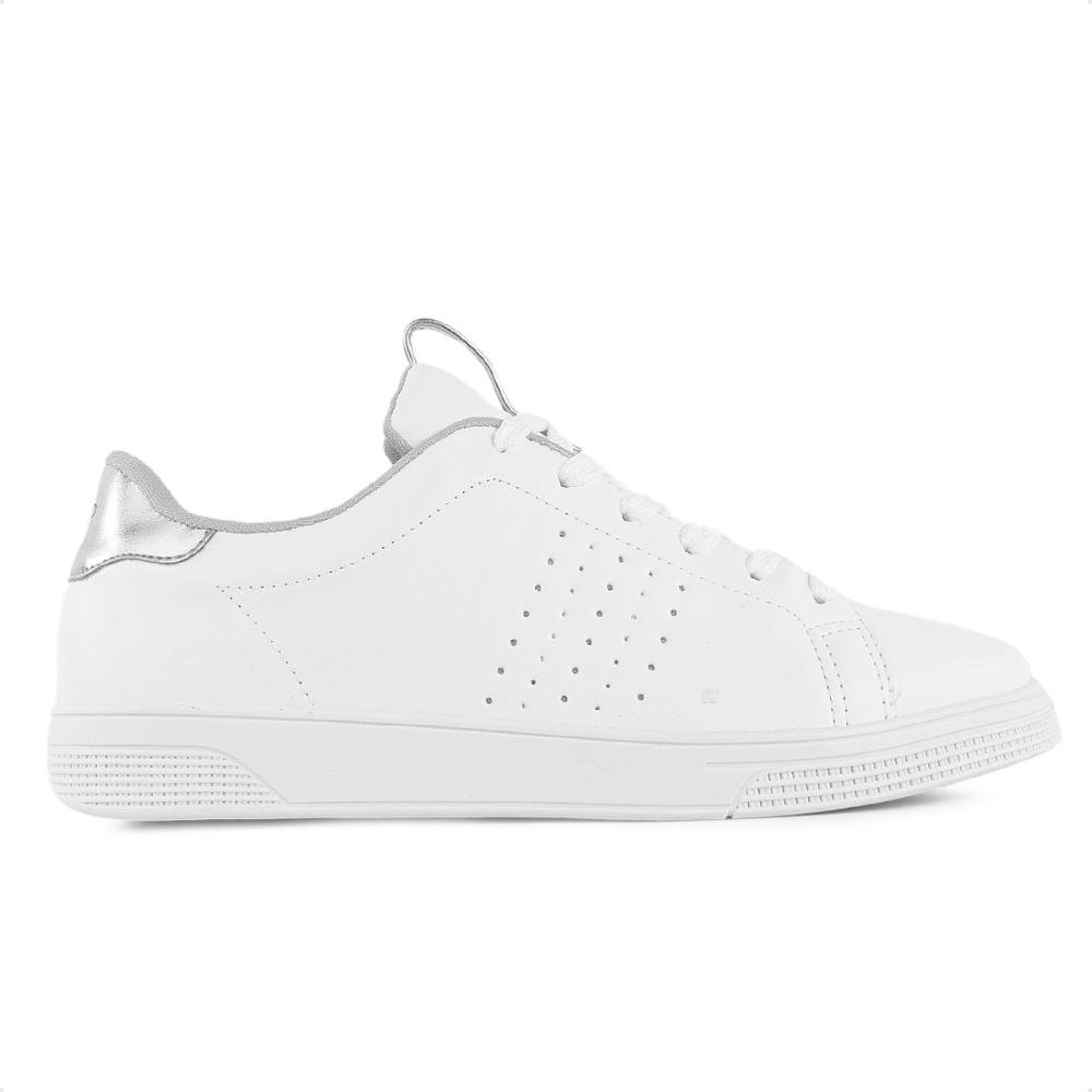 Tênis Via Uno Moda Microfuros Feminino Branco/Prata 1