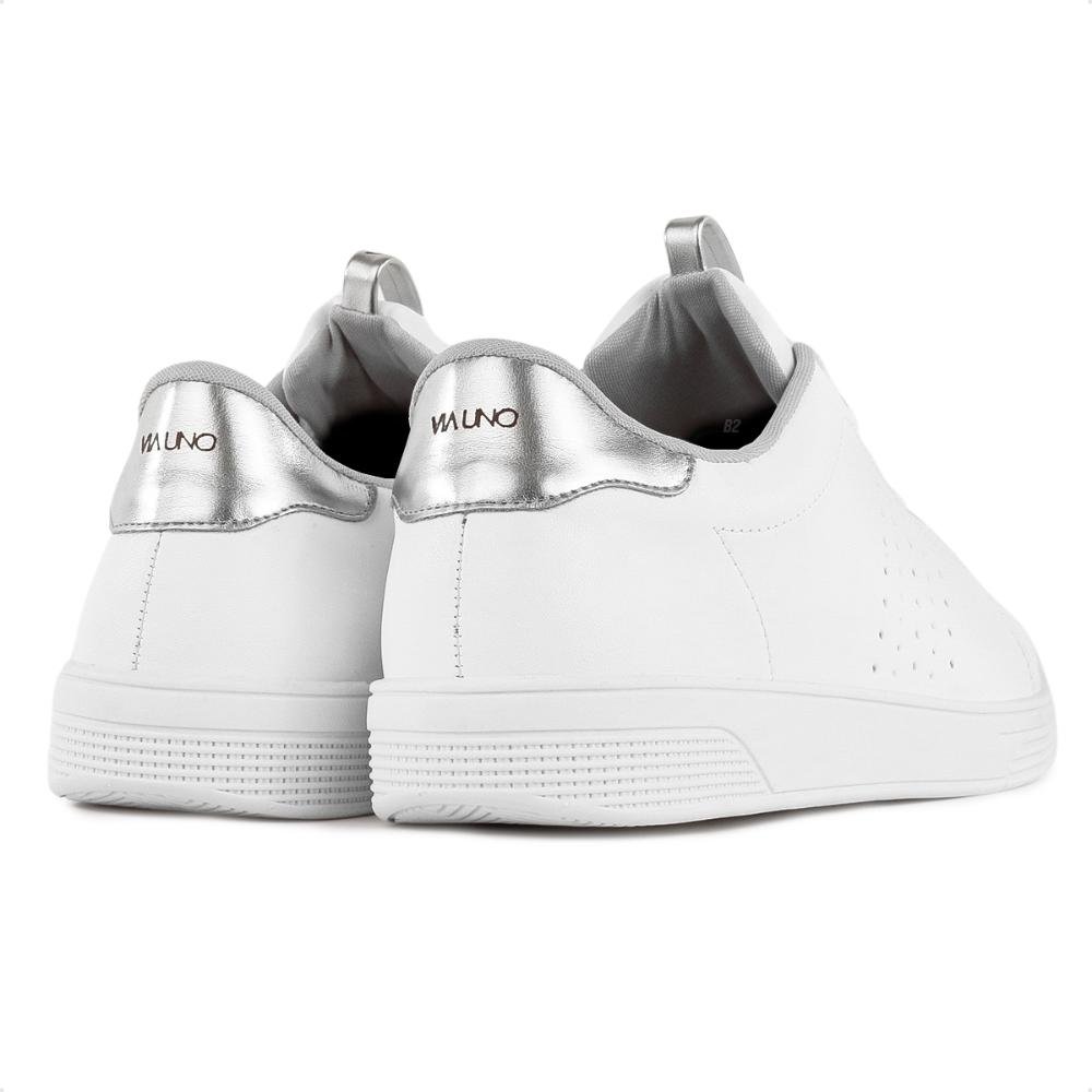Tênis Via Uno Moda Microfuros Feminino Branco/Prata 5