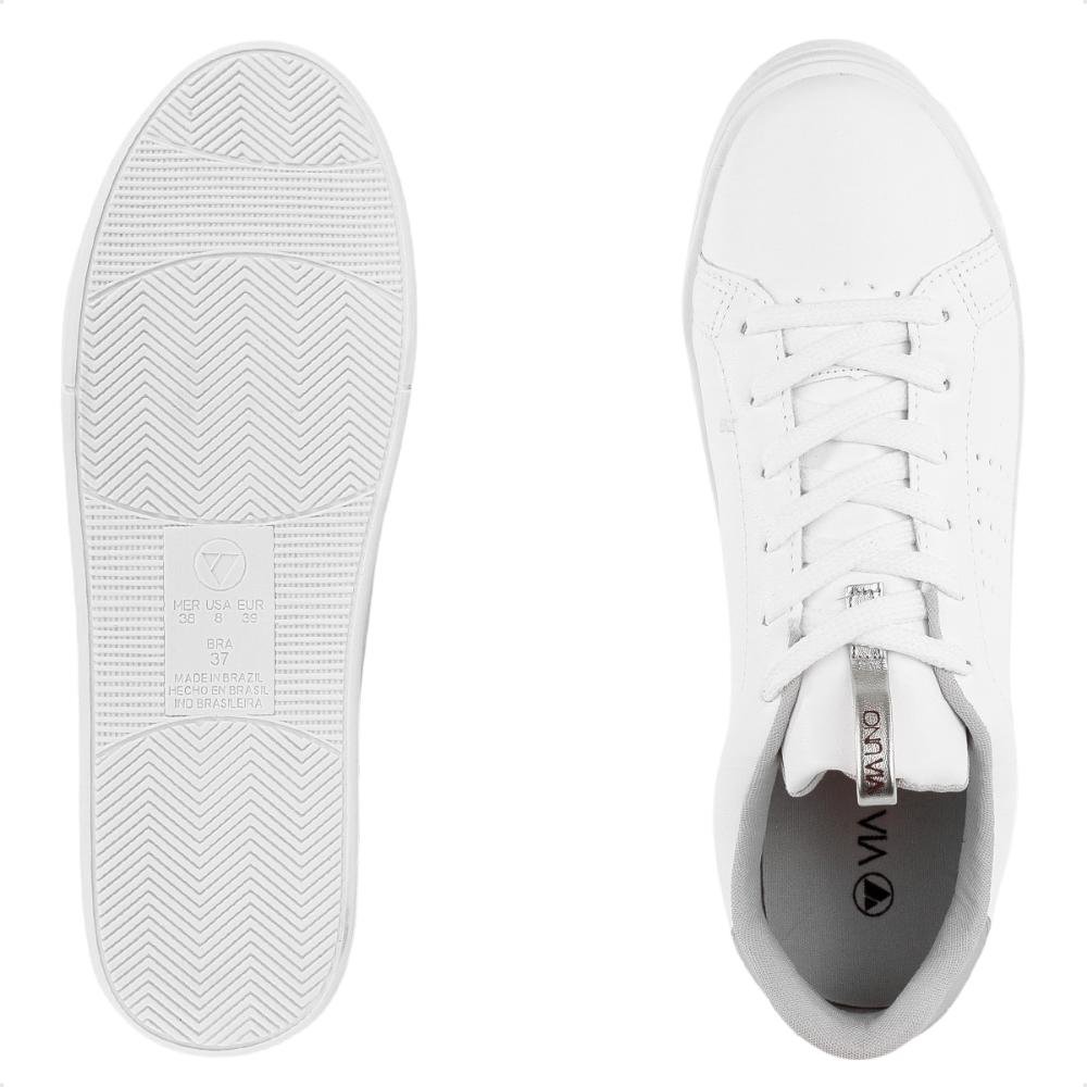 Tênis Via Uno Moda Microfuros Feminino Branco/Prata 6