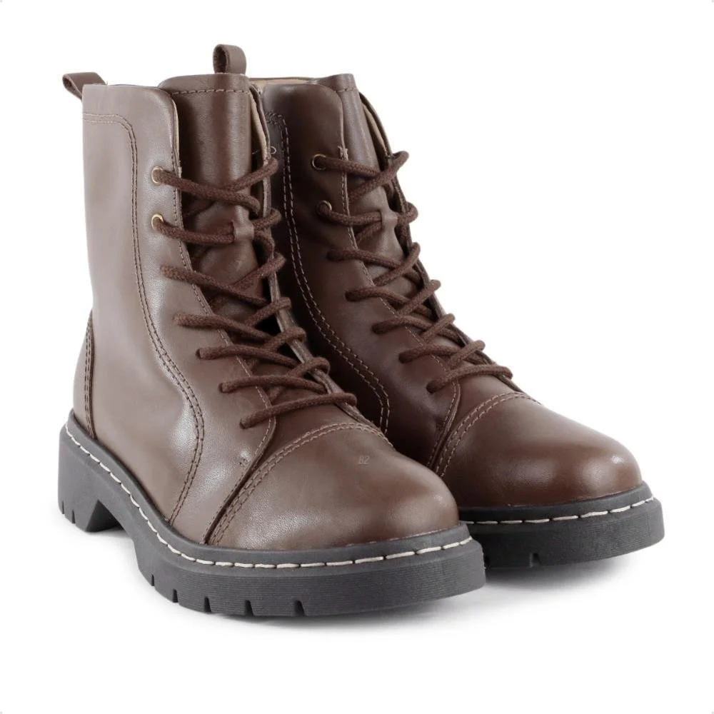 Bota Coturno Usaflex Salto Costura Enfeite Feminino Marrom 3