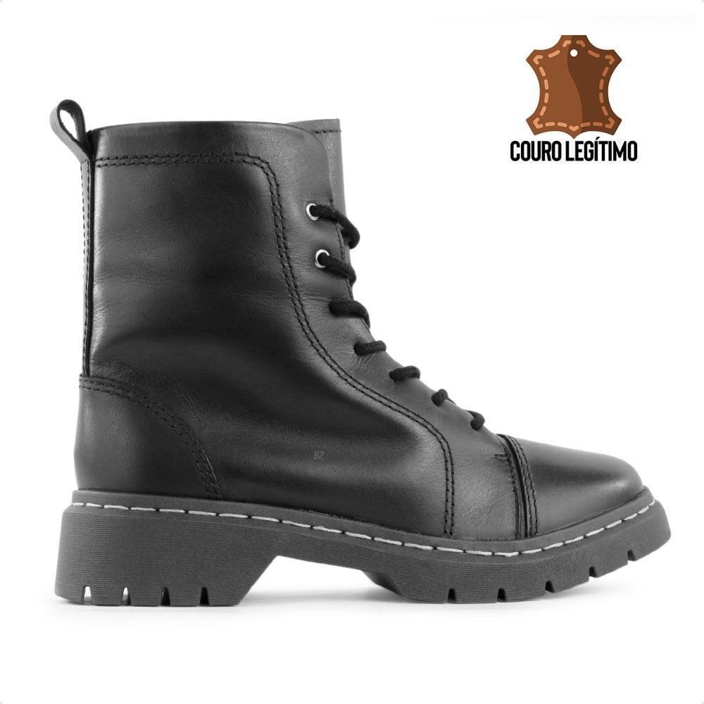 Bota Coturno Usaflex Salto Costura Enfeite Feminino