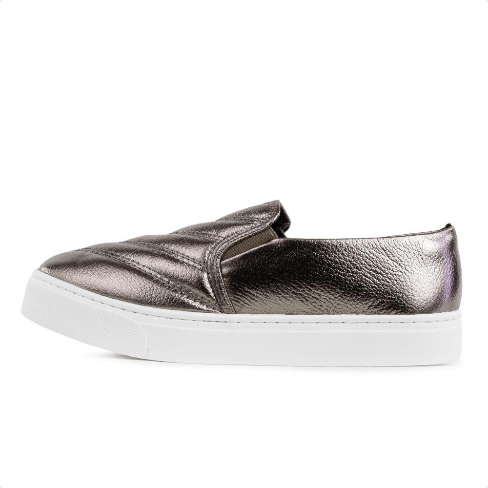 Tênis Via Uno Moda Slip On Feminino Prata 2