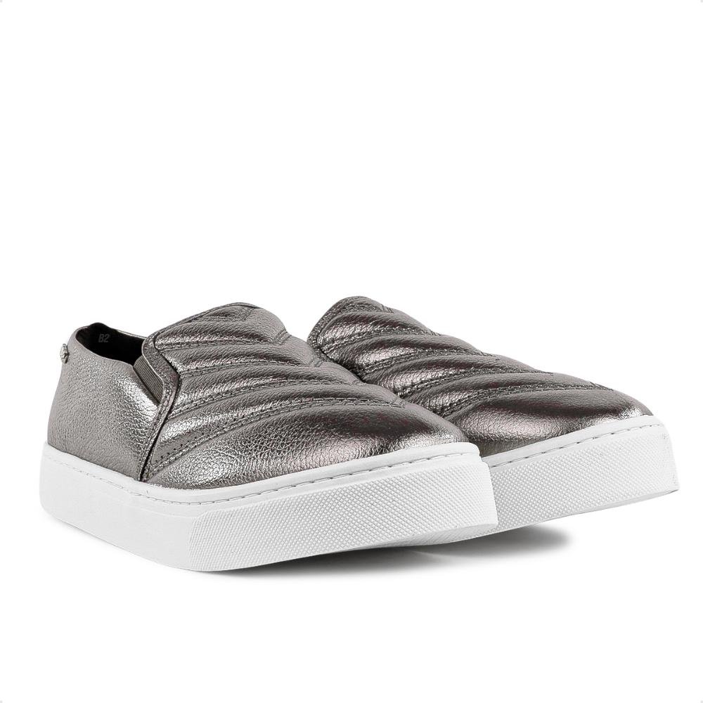Tênis Via Uno Moda Slip On Feminino Prata 3