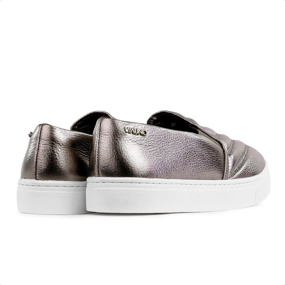 Tênis Via Uno Moda Slip On Feminino Prata 5