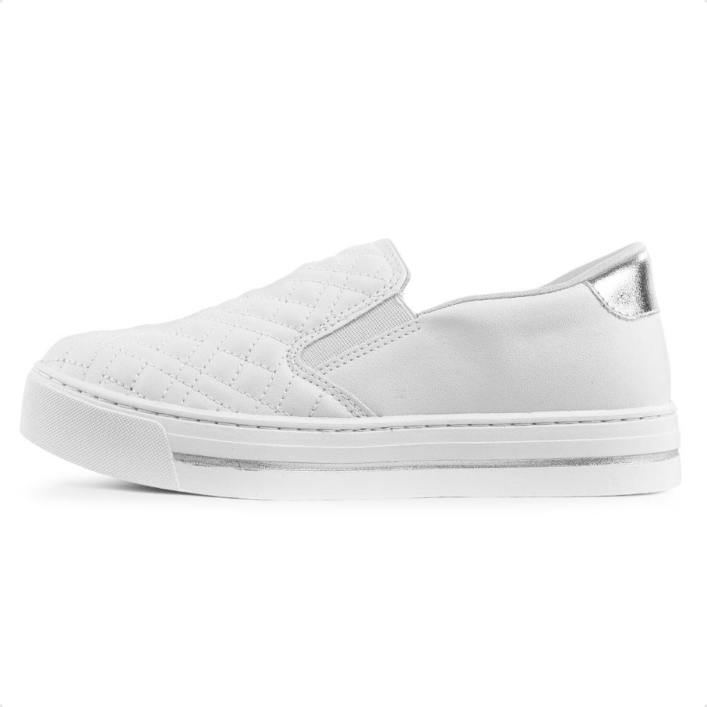 Tenis Ramarim Slip On Casual Feminino Branco/Prata 2