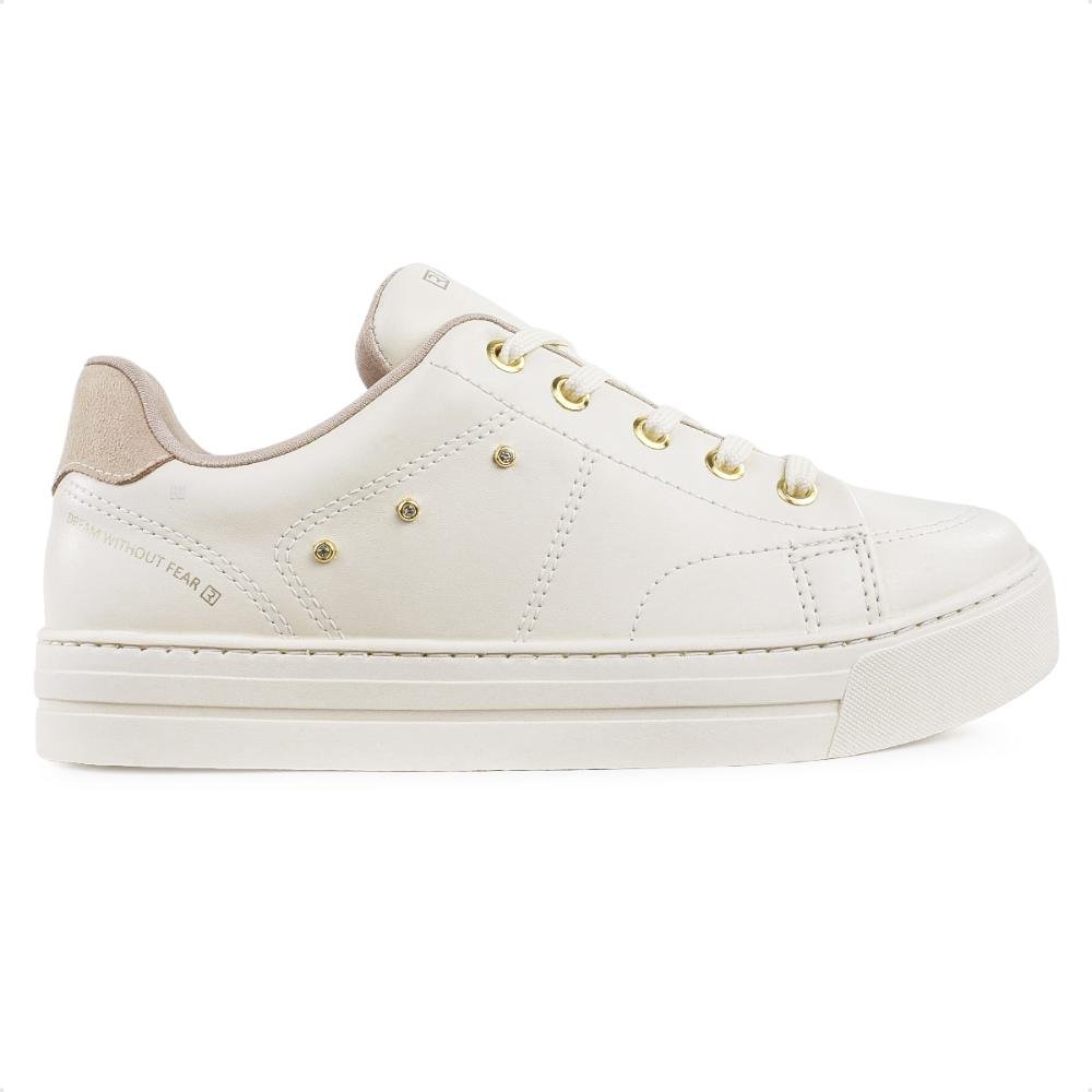 Tenis Ramarim Casual Cadarço Feminino Bege/Dourado 1