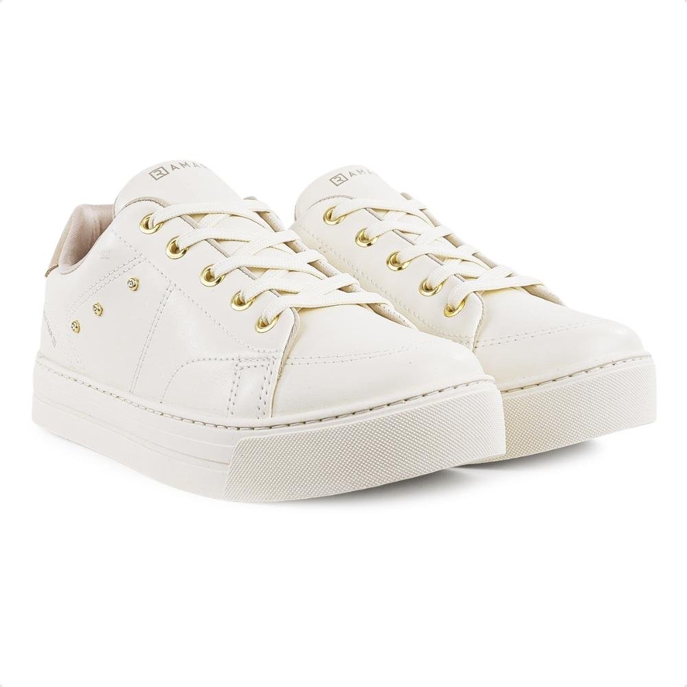 Tenis Ramarim Casual Cadarço Feminino Bege/Dourado 3