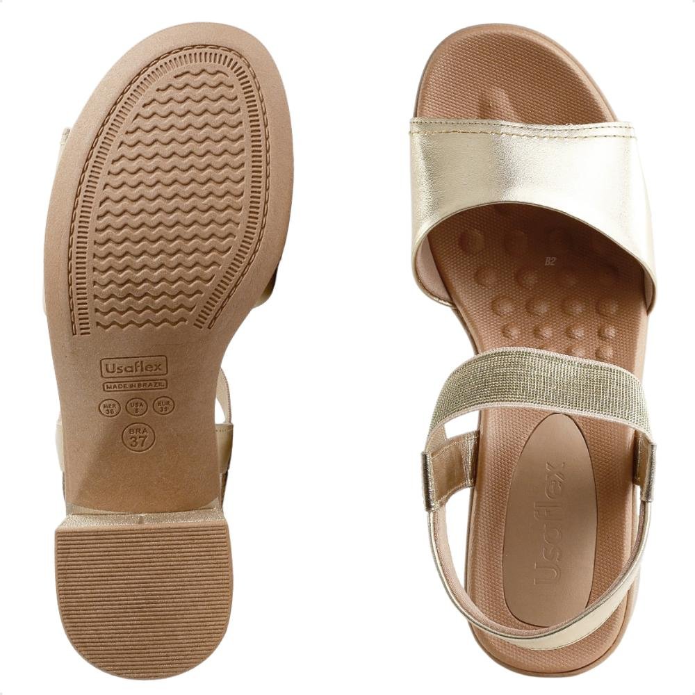 Sandália Usaflex Salto Bloco Tira Elástico Feminina Dourado 6