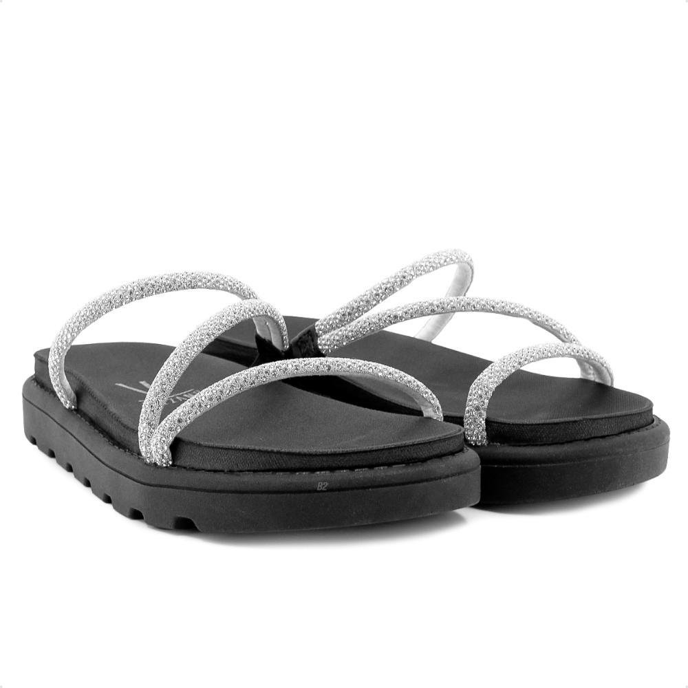 Sandália Papete Vizzano Strass Feminina Preto/Prata 3