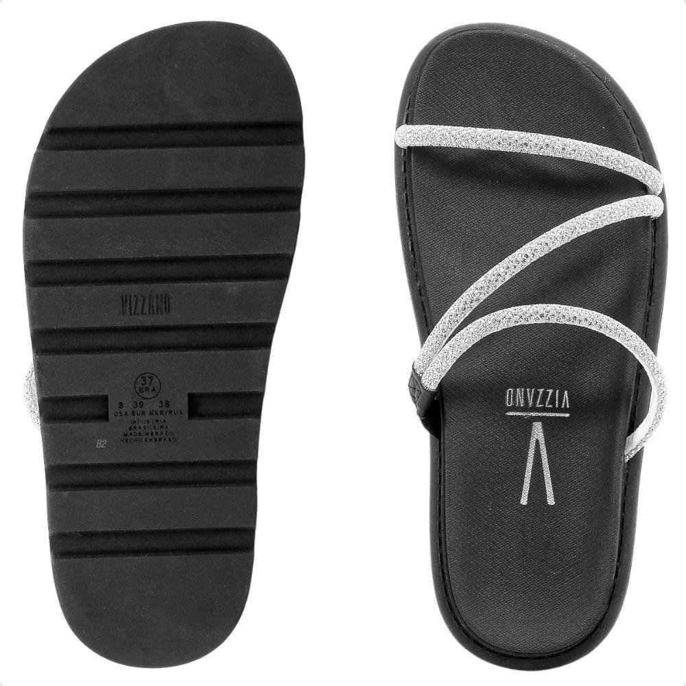 Sandália Papete Vizzano Strass Feminina Preto/Prata 6