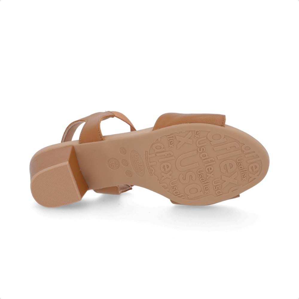 Sandália Usaflex Salto Bloco Enfeite Feminina Marrom/Bege 6