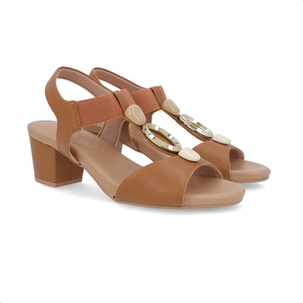 Sandália Usaflex Salto Bloco Enfeite Feminina Marrom/Bege 3
