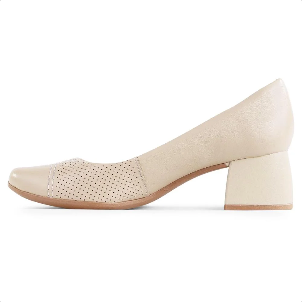 Scarpin Usaflex Salto Bloco Furos Feminino Bege/Marrom 2