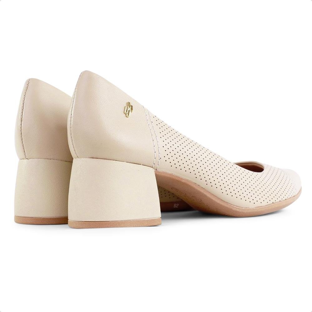 Scarpin Usaflex Salto Bloco Furos Feminino Bege/Marrom 5