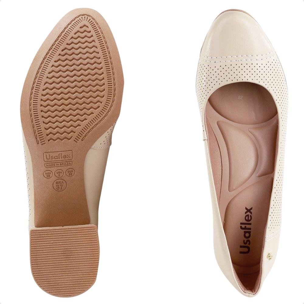 Scarpin Usaflex Salto Bloco Furos Feminino Bege/Marrom 6