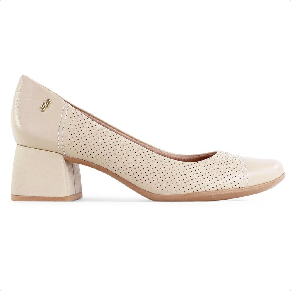 Scarpin Usaflex Salto Bloco Furos Feminino Bege/Marrom 7
