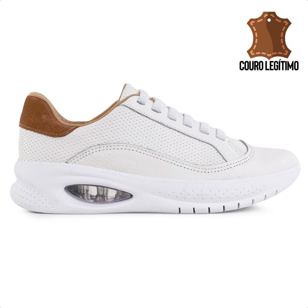 Tênis Usaflex Cadarço Elástico Feminino Branco/Marrom 1