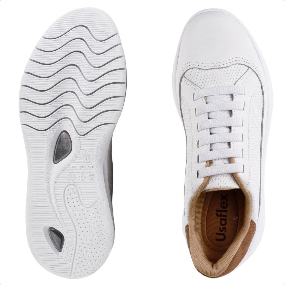 Tênis Usaflex Cadarço Elástico Feminino Branco/Marrom 6