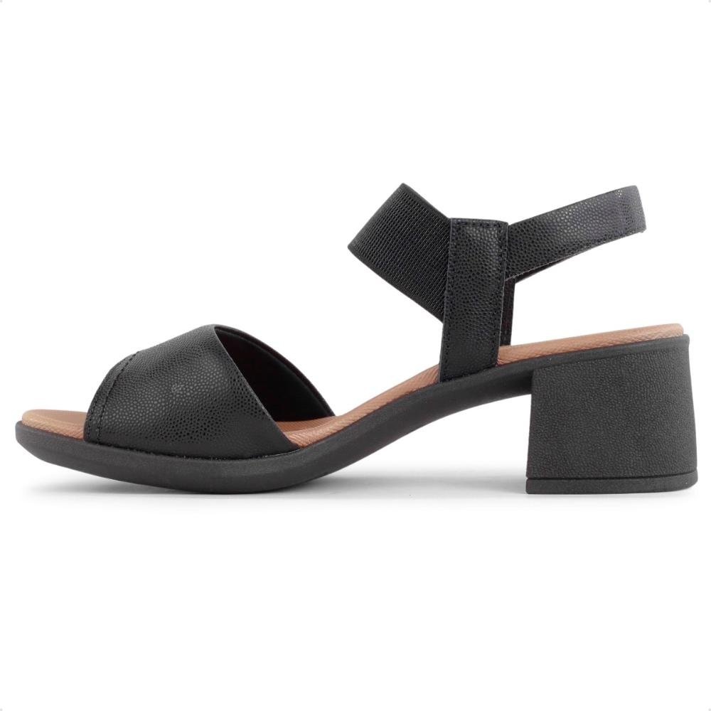 Sandália Usaflex Salto Bloco Elástico Feminina Preto/Bege 2