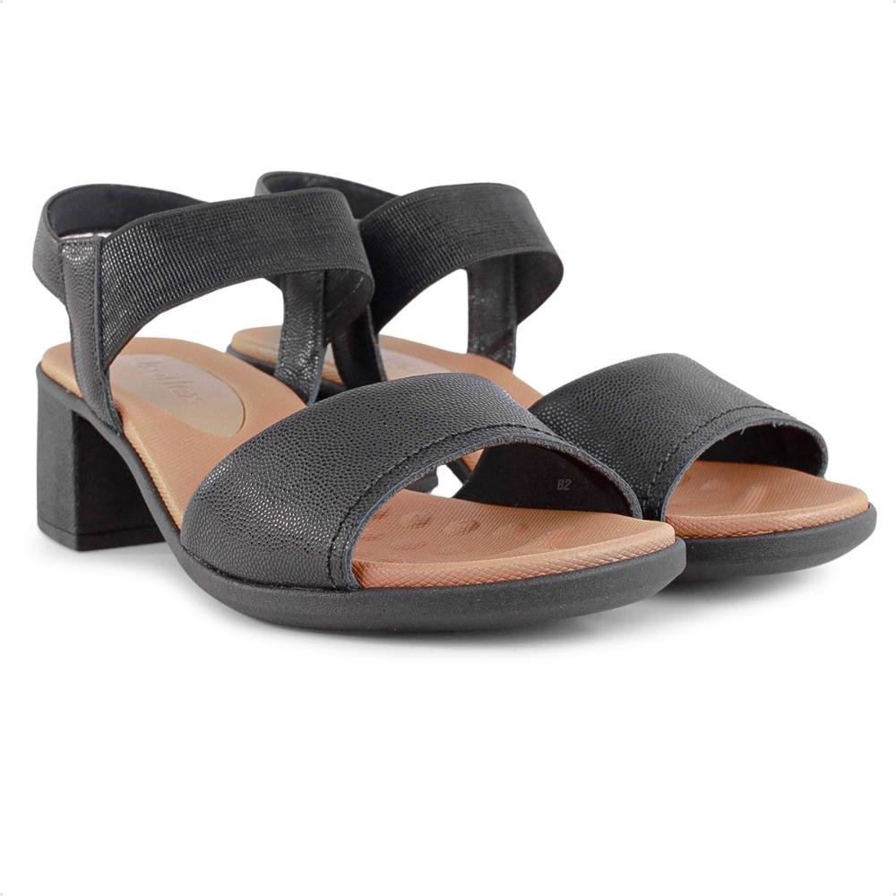 Sandália Usaflex Salto Bloco Elástico Feminina Preto/Bege 3