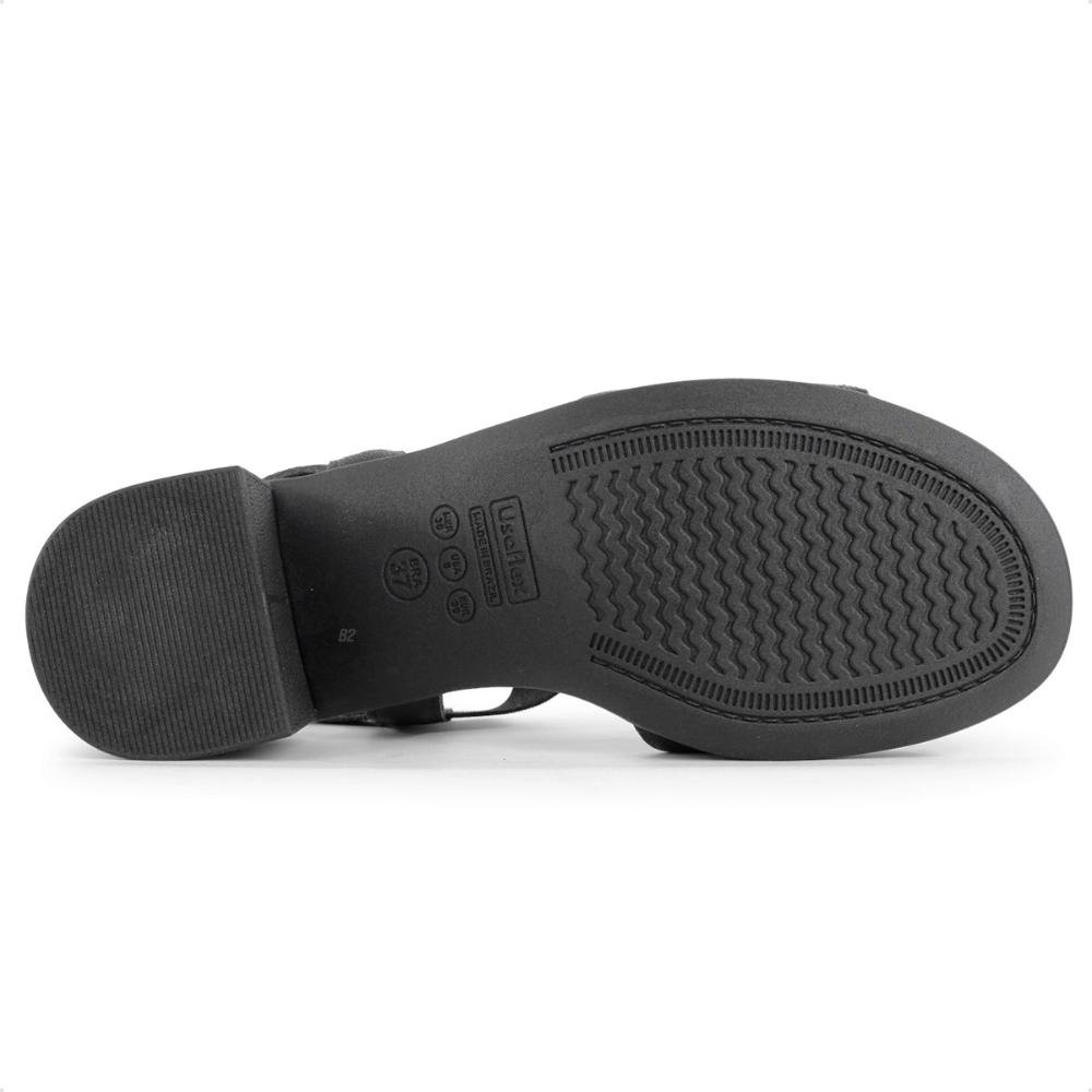 Sandália Usaflex Salto Bloco Elástico Feminina Preto/Bege 6