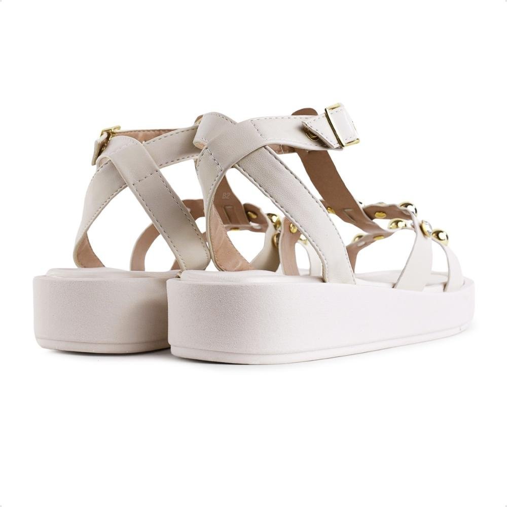 Sandália Beira Rio Plataforma Pedraria Feminina Branco 5