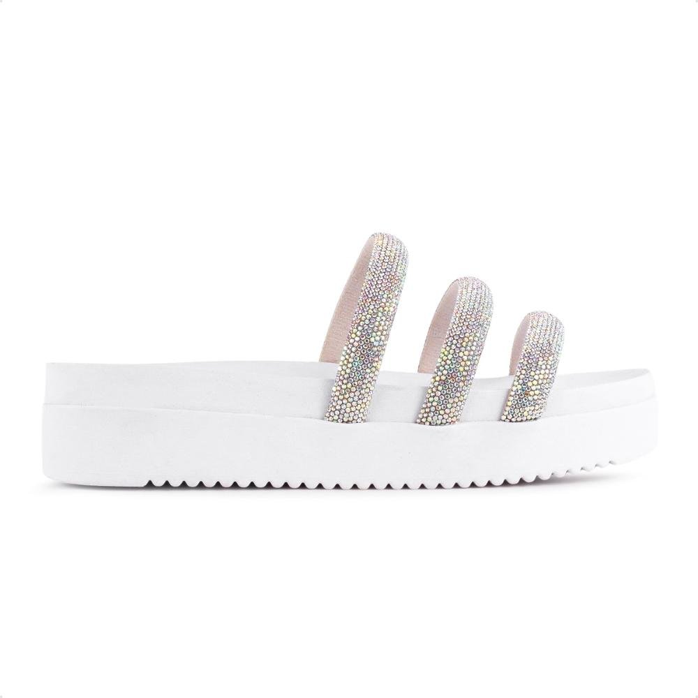 Sandalia Ramarim Papete Strass Feminino Branco/Prata 2