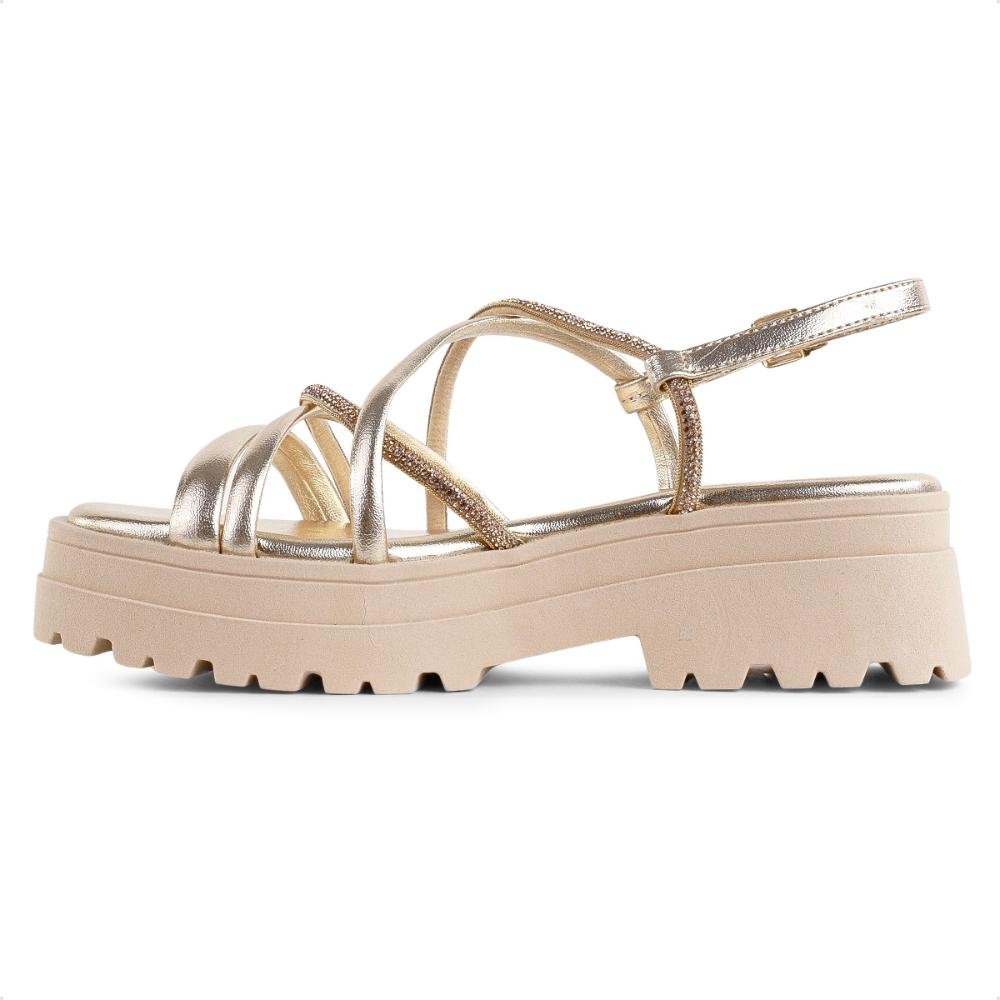 Sandália Ramarim Tratorada Tiras Feminina Bege/Dourado 2