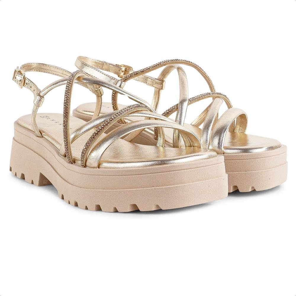 Sandália Ramarim Tratorada Tiras Feminina Bege/Dourado 3