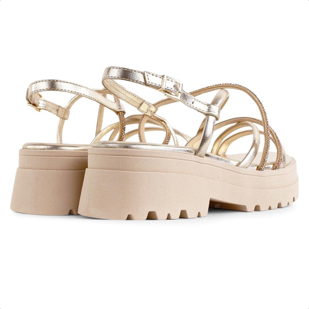 Sandália Ramarim Tratorada Tiras Feminina Bege/Dourado 5