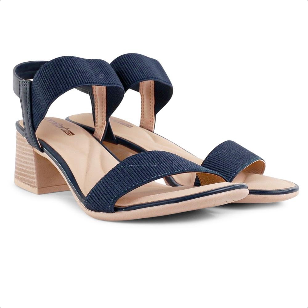 Sandália Comfortflex Salto Bloco Elástico Feminina Azul Marinho 3