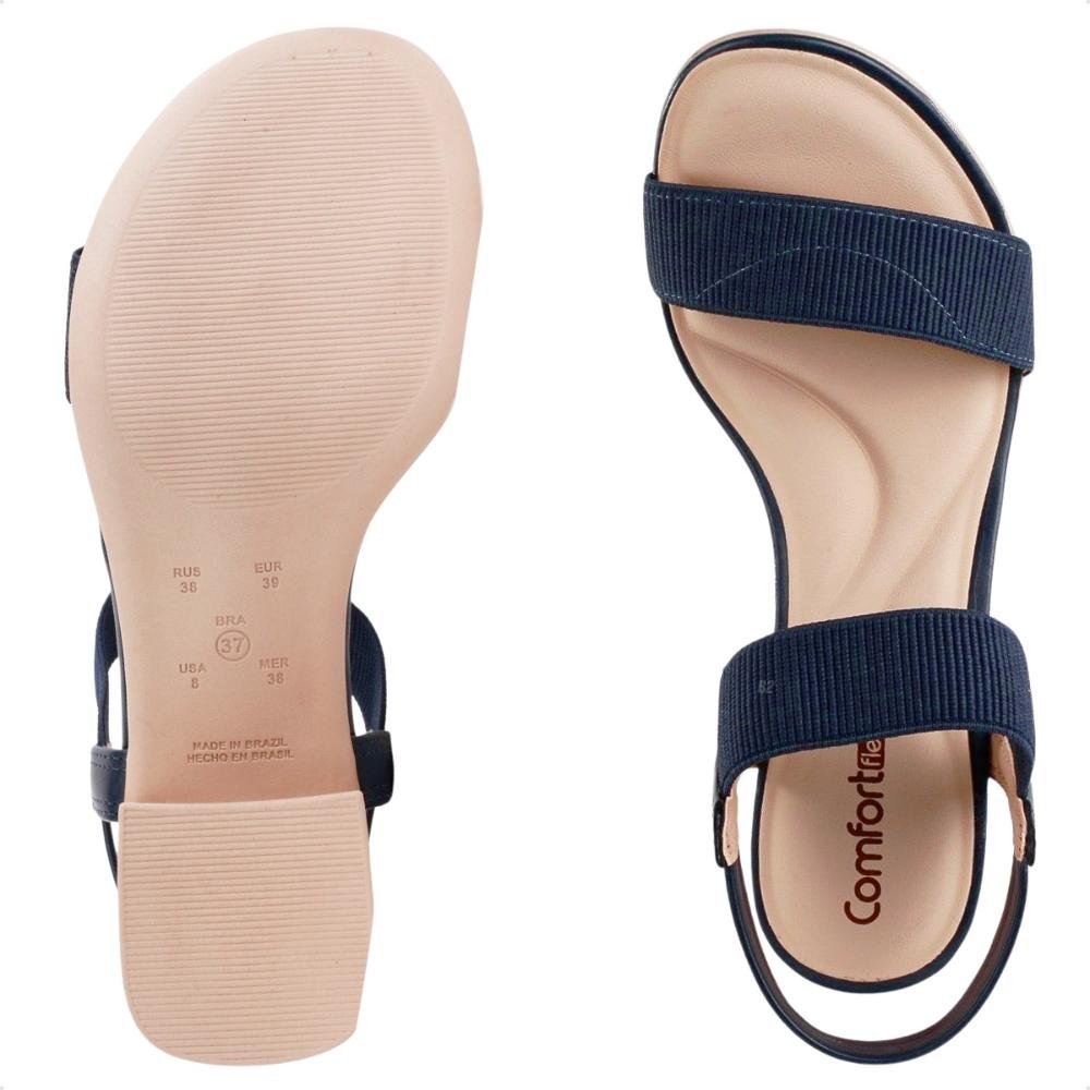 Sandália Comfortflex Salto Bloco Elástico Feminina Azul Marinho 6