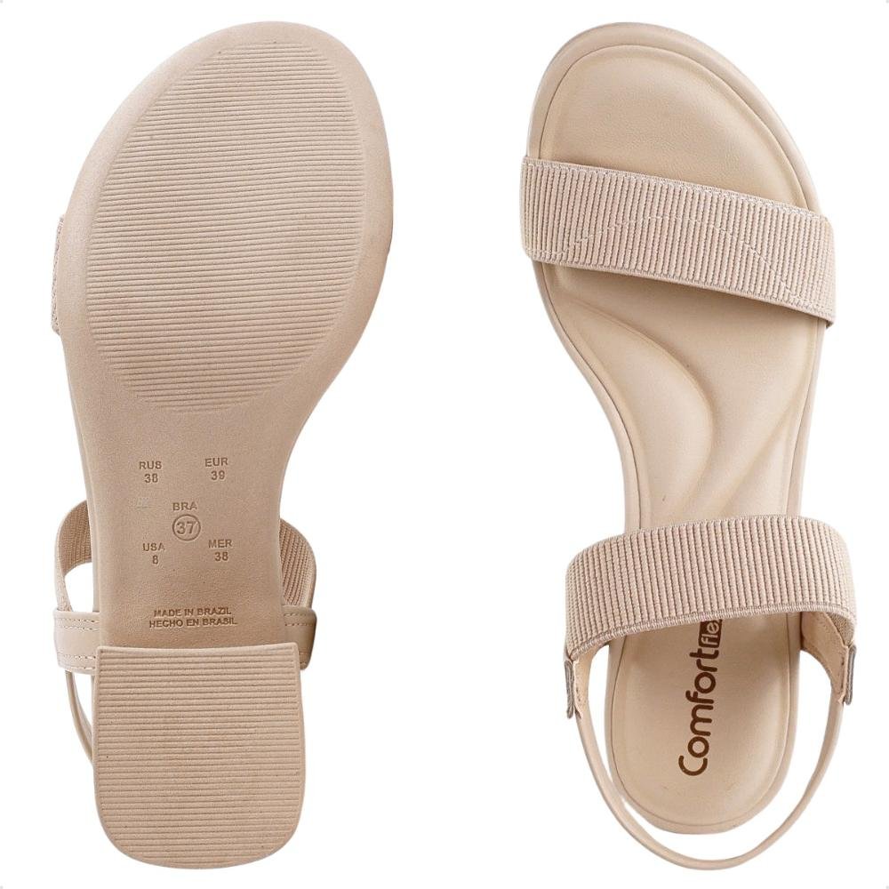 Sandália Comfortflex Salto Bloco Elástico Feminina Bege 6