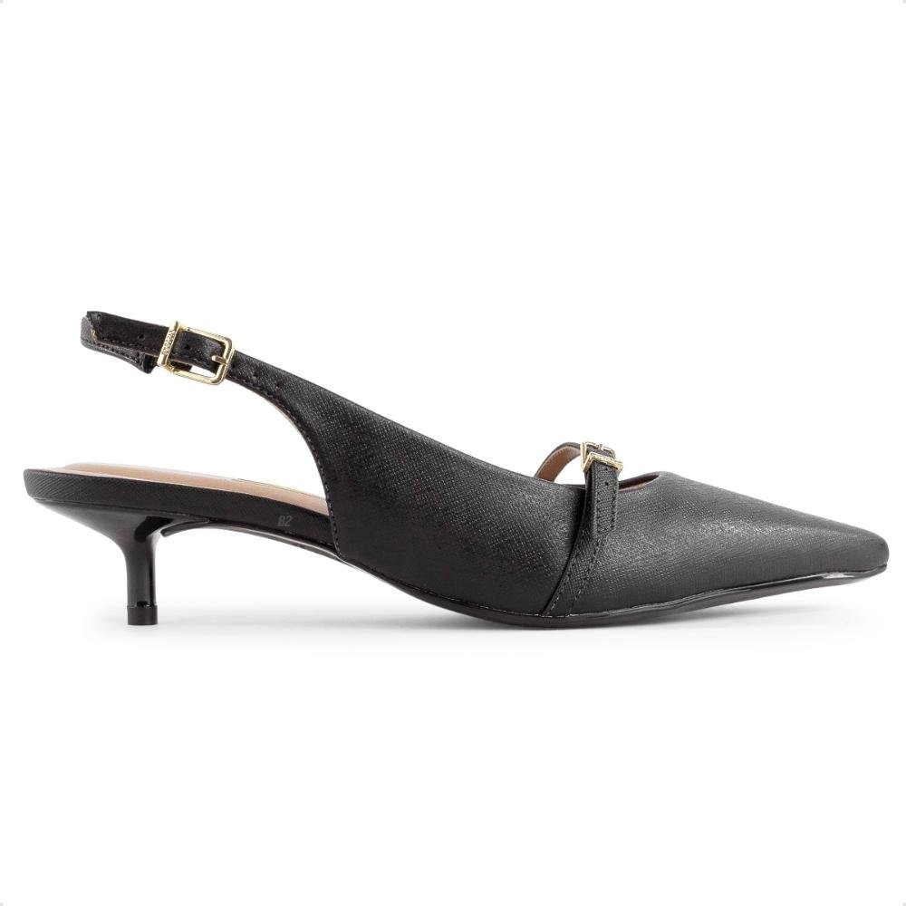 Scarpin Vizzano Slingback Salto Baixo Fivela Feminino Preto 1