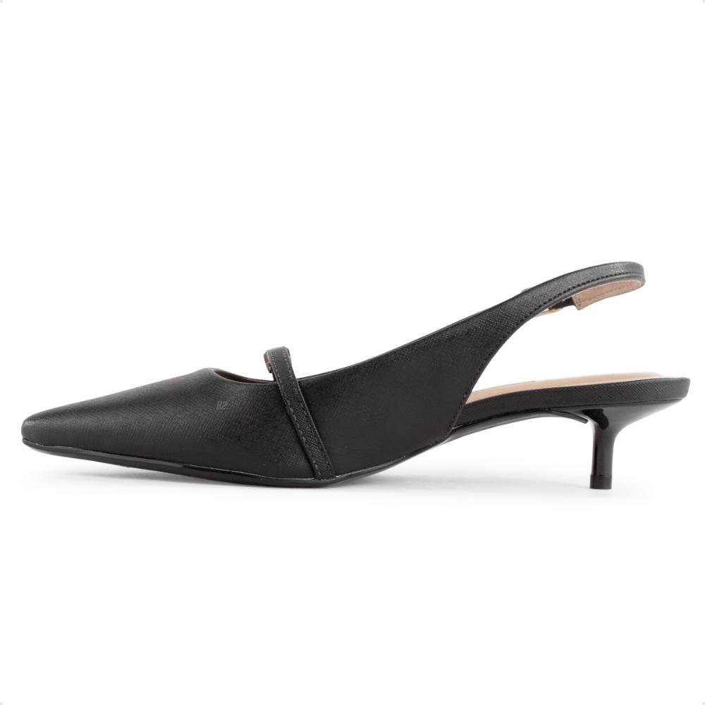 Scarpin Vizzano Slingback Salto Baixo Fivela Feminino Preto 2