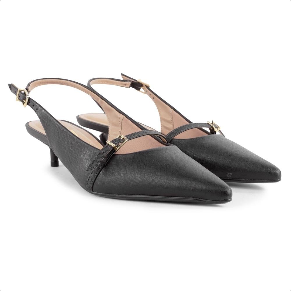 Scarpin Vizzano Slingback Salto Baixo Fivela Feminino Preto 3