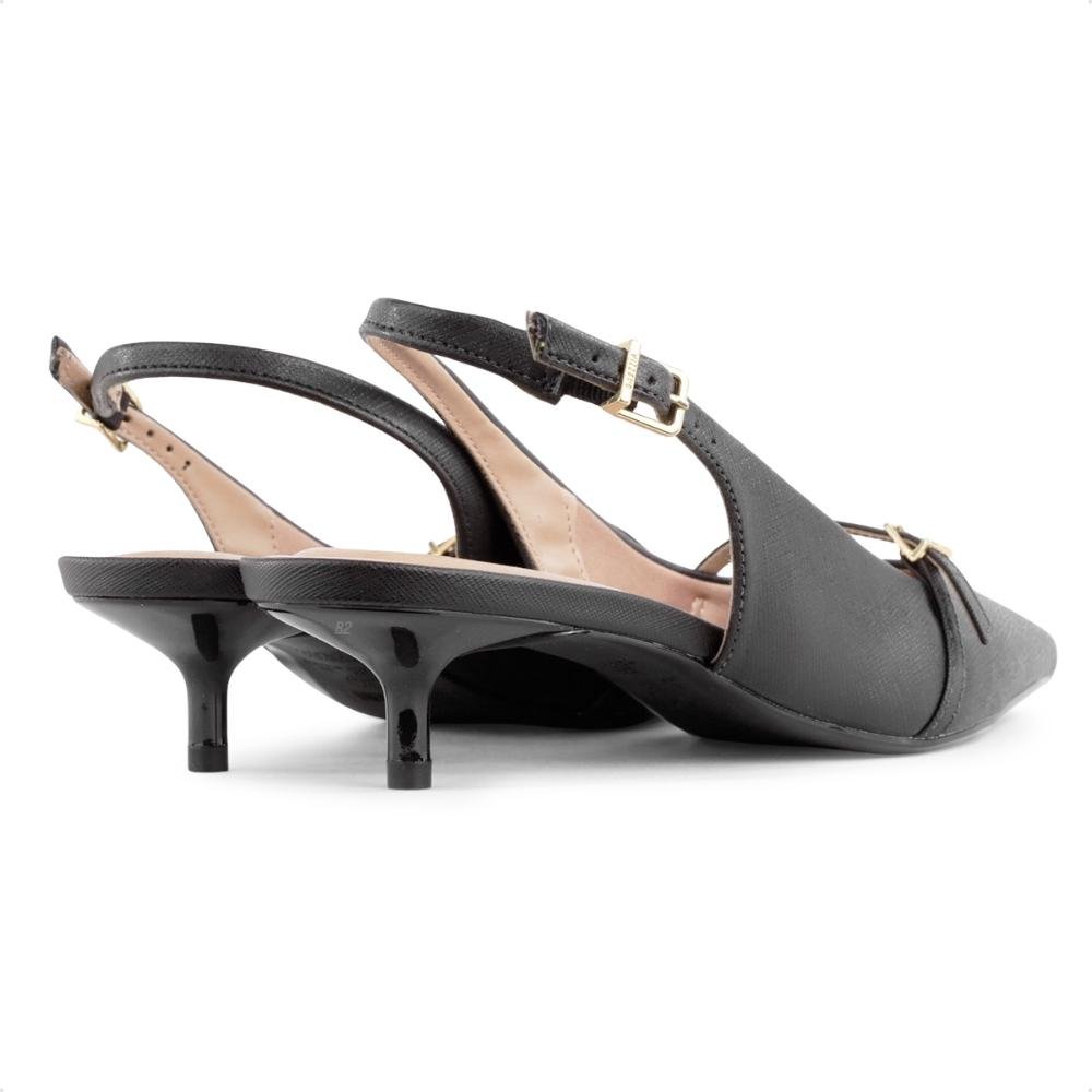 Scarpin Vizzano Slingback Salto Baixo Fivela Feminino Preto 5