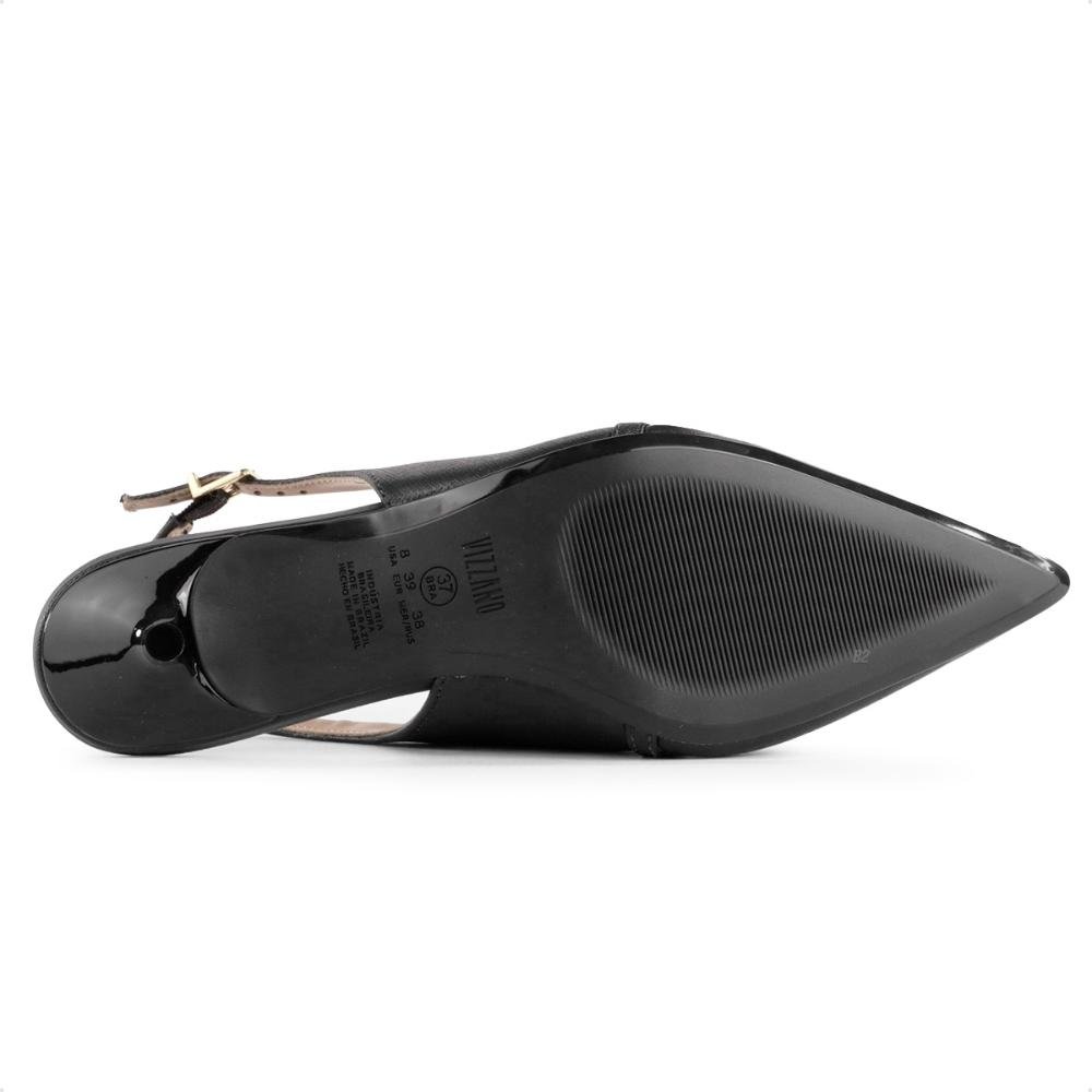 Scarpin Vizzano Slingback Salto Baixo Fivela Feminino Preto 6