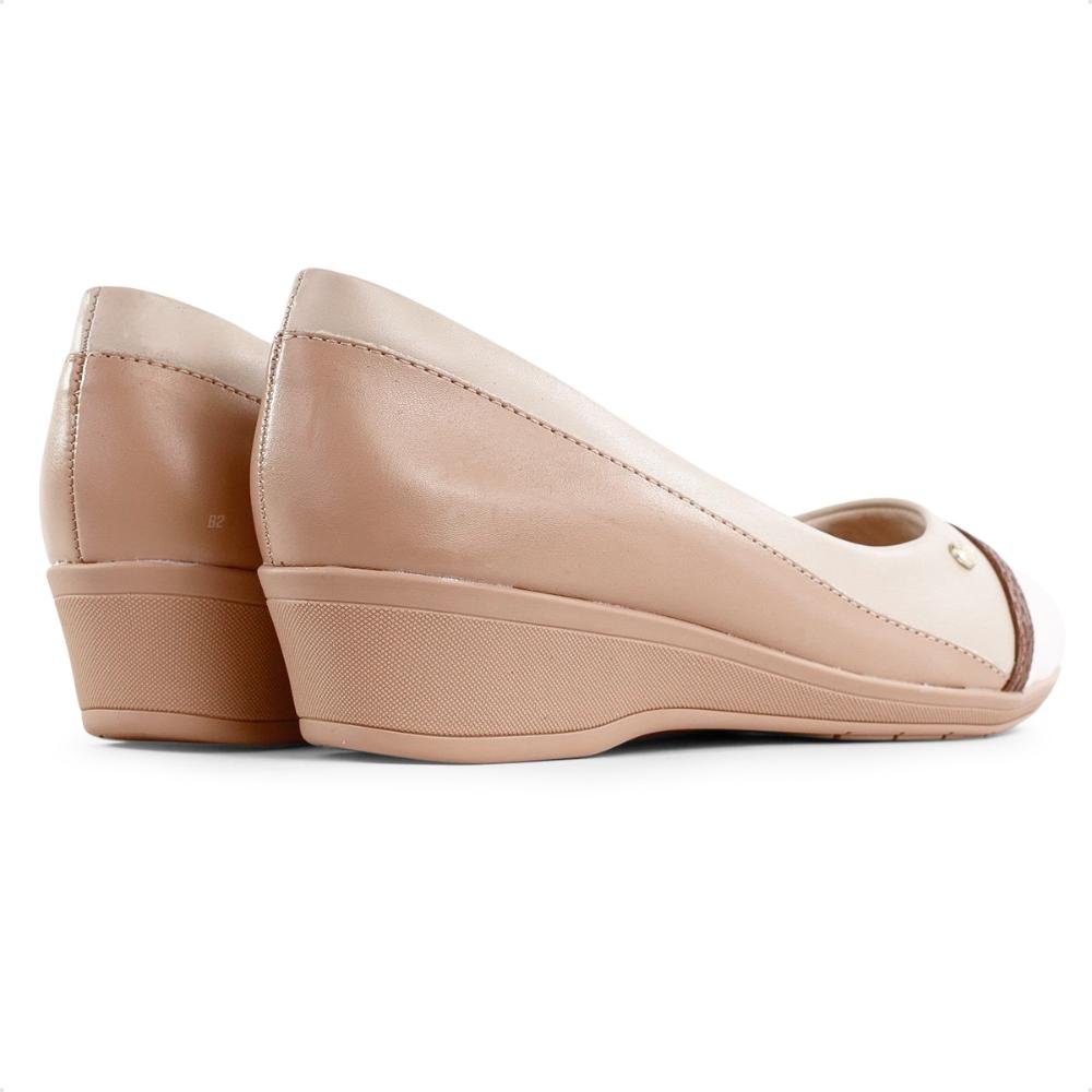 Sapato Comfortflex Peep Toe Feminino Bege 5
