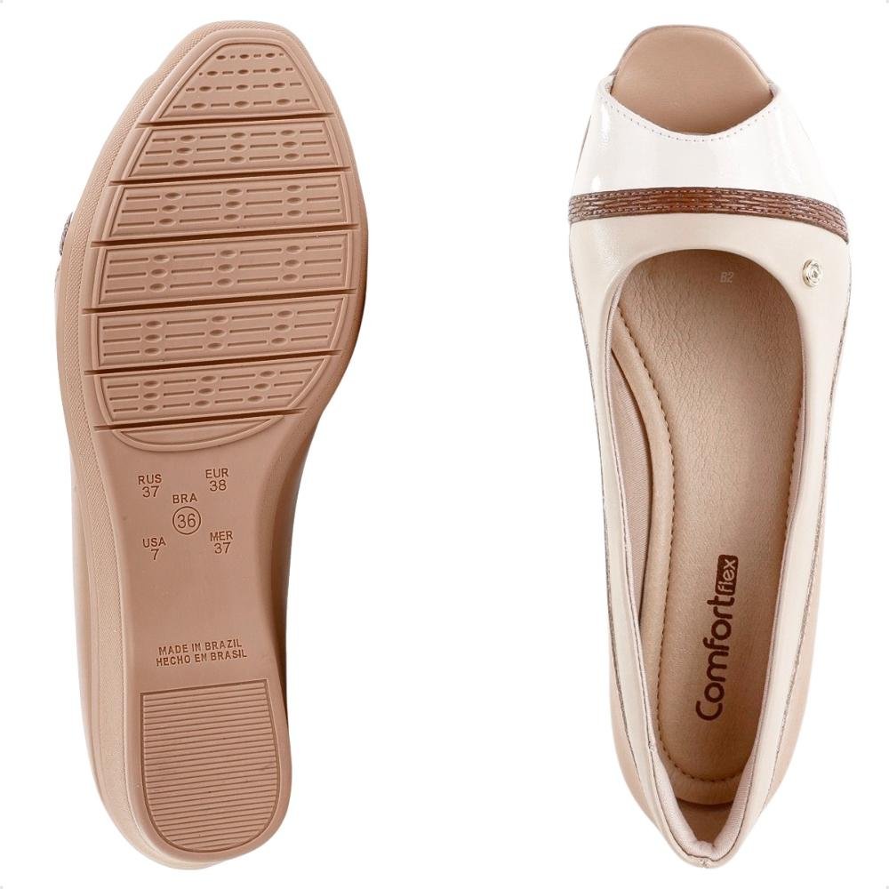 Sapato Comfortflex Peep Toe Feminino Bege 6