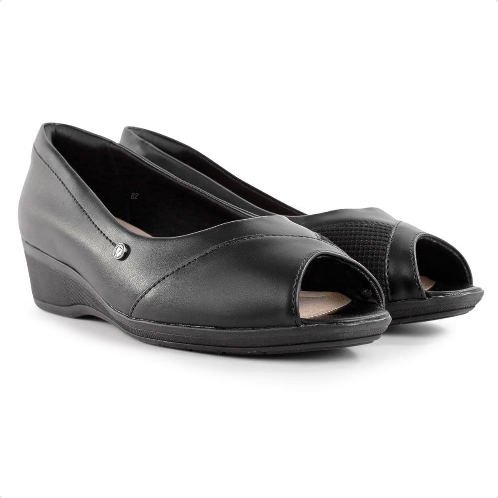 Sapato Comfortflex Peep Toe Feminino Preto 3