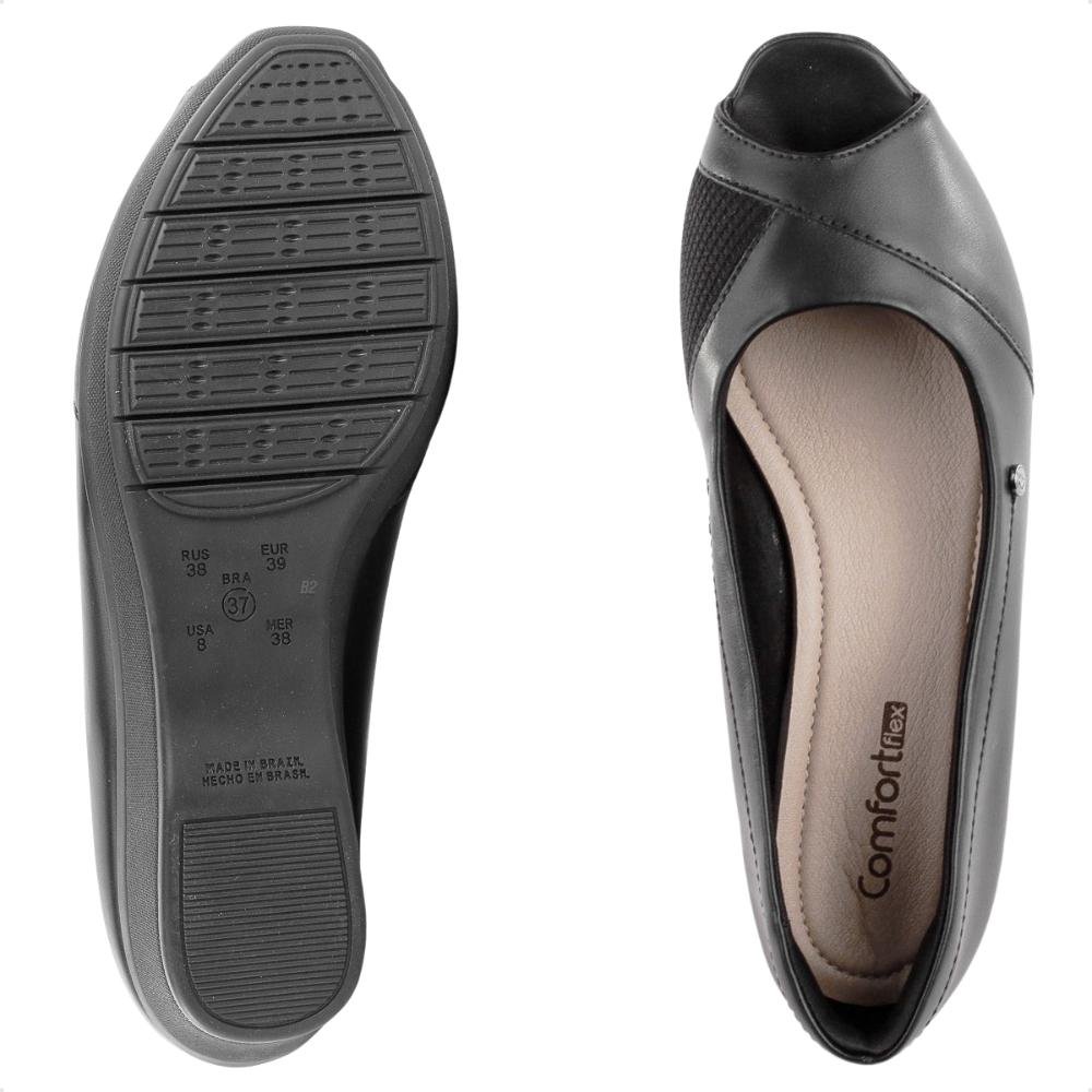 Sapato Comfortflex Peep Toe Feminino Preto 6