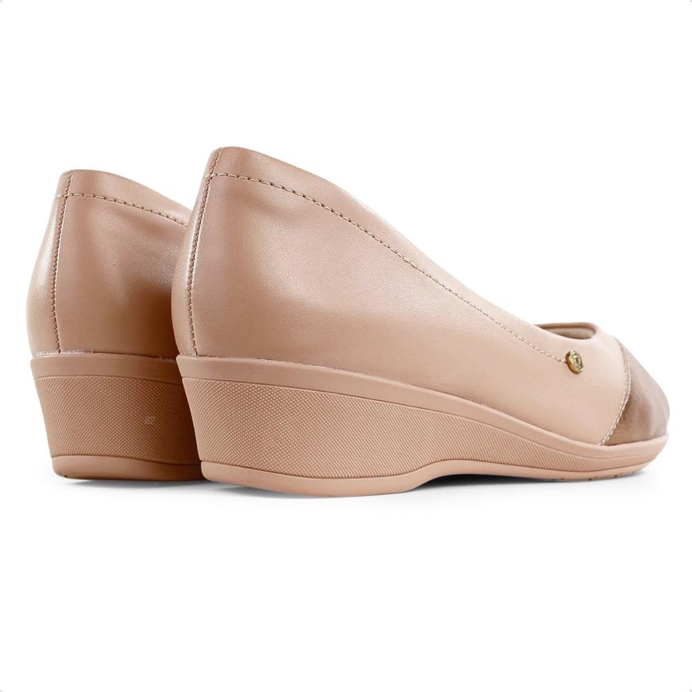 Sapato Comfortflex Peep Toe Feminino Bege/Dourado 5