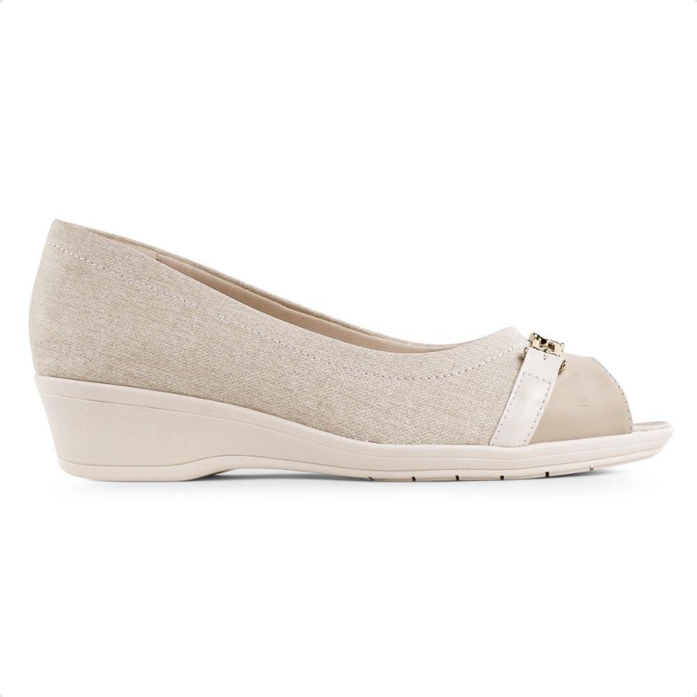 Sapato Comfortflex Peep Toe Feminino Bege 1