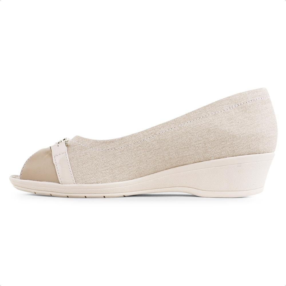 Sapato Comfortflex Peep Toe Feminino Bege 2