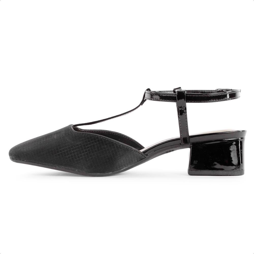 Scarpin Via Uno Salto Bloco Baixo Verniz Feminino Preto 2